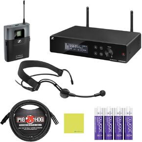 Sennheiser XSW 2-ME3-A Wireless Headworn Microphone System Bundle w/Pig Hog PHM10 8mm Mic Cable, 4-Pack Blucoil AA Batteries and Liquid Audio Polishing Cloth