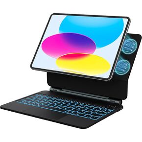 Magic Keyboard Case for iPad 11th (A16 2025) & 10th Gen, Multi-Touch Trackpad Magic-Style Keyboard, 7-Color Backlit, Floating Cantilever Stand, Super strong Magnetic, Stain-Resistant Surface.(White)