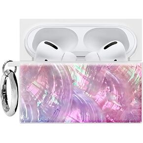 Flaunt Official Square AirPods Pro Case with Silver Ring - Compatible with AirPods Pro 2nd / 1st Generation - Wireless Charging - Lightweight & Shockproof (Abalone Shell)