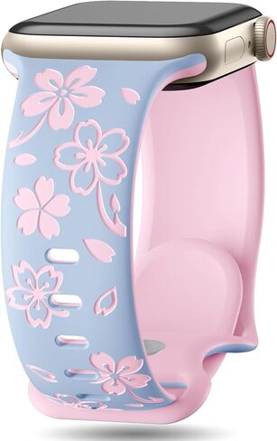 WJK Floral Band محفورة متوافقة مع نطاقات ساعة Apple للنساء 38 مم 40 مم 41 مم 42 مم 45 مم 45 مم 46 مم 49 ملم ، حزام سبورت لذيذ من السيليكون اللطيف لسلسلة iWatch Series 10-1 SE/2 Ultra/2 in Kuwait
