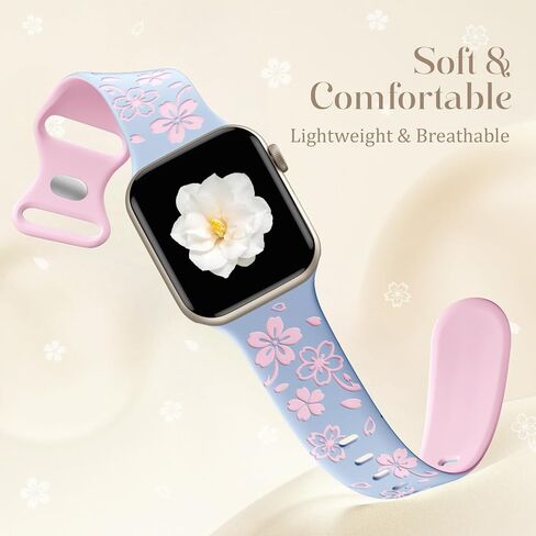 WJK Floral Band محفورة متوافقة مع نطاقات ساعة Apple للنساء 38 مم 40 مم 41 مم 42 مم 45 مم 45 مم 46 مم 49 ملم ، حزام سبورت لذيذ من السيليكون اللطيف لسلسلة iWatch Series 10-1 SE/2 Ultra/2 in Kuwait