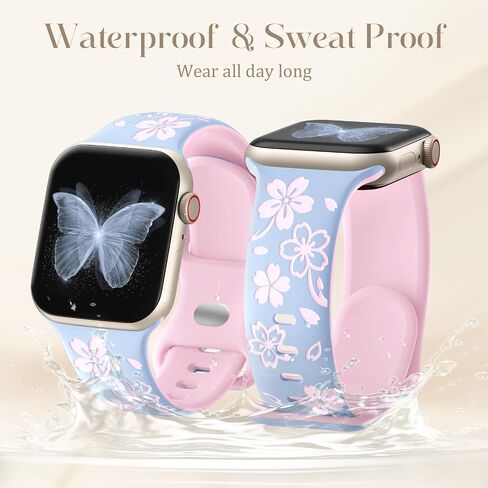 WJK Floral Band محفورة متوافقة مع نطاقات ساعة Apple للنساء 38 مم 40 مم 41 مم 42 مم 45 مم 45 مم 46 مم 49 ملم ، حزام سبورت لذيذ من السيليكون اللطيف لسلسلة iWatch Series 10-1 SE/2 Ultra/2 in Kuwait