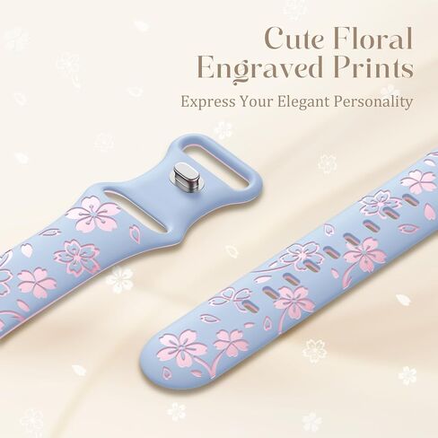 WJK Floral Band محفورة متوافقة مع نطاقات ساعة Apple للنساء 38 مم 40 مم 41 مم 42 مم 45 مم 45 مم 46 مم 49 ملم ، حزام سبورت لذيذ من السيليكون اللطيف لسلسلة iWatch Series 10-1 SE/2 Ultra/2 in Kuwait