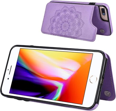UEEBAI Case for iPhone 6 Plus iPhone 6S Plus,Luxury PU Leather Case [Two Magnetic Clasp] [Card Slots] Stand Function Embossed Mandala Pattern Half Flower Durable Soft TPU Back Wallet Cover - Blue#2 in Saudi Arabia