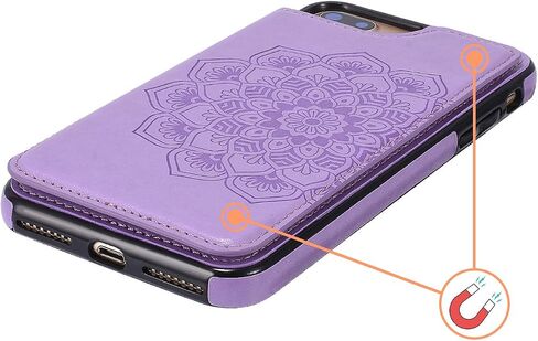 UEEBAI Case for iPhone 6 Plus iPhone 6S Plus,Luxury PU Leather Case [Two Magnetic Clasp] [Card Slots] Stand Function Embossed Mandala Pattern Half Flower Durable Soft TPU Back Wallet Cover - Blue#2 in Saudi Arabia