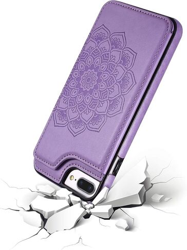 UEEBAI Case for iPhone 6 Plus iPhone 6S Plus,Luxury PU Leather Case [Two Magnetic Clasp] [Card Slots] Stand Function Embossed Mandala Pattern Half Flower Durable Soft TPU Back Wallet Cover - Blue#2 in Saudi Arabia