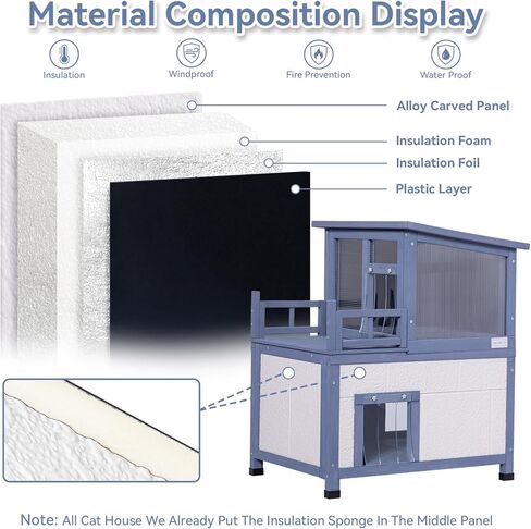 بيت قطط معزول، مأوى خارجي للقطط من مستوى 2، بيت قطط وحشي خارجي مقاوم للطقس في الشتاء مع باب هروب وستارة باب in Kuwait