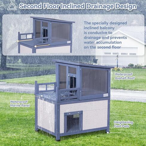 بيت قطط معزول، مأوى خارجي للقطط من مستوى 2، بيت قطط وحشي خارجي مقاوم للطقس في الشتاء مع باب هروب وستارة باب in Kuwait