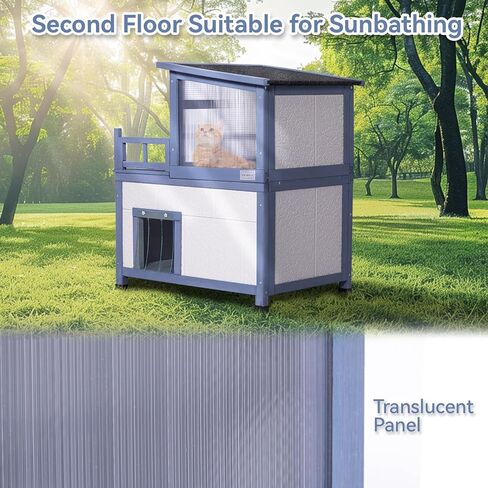 بيت قطط معزول، مأوى خارجي للقطط من مستوى 2، بيت قطط وحشي خارجي مقاوم للطقس في الشتاء مع باب هروب وستارة باب in Kuwait