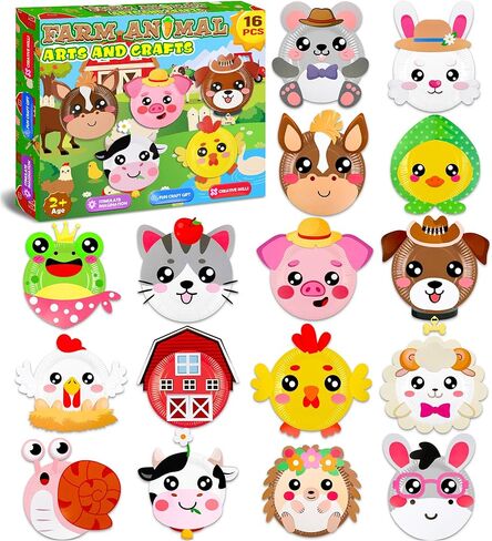 16 Pack Arts and Crafts for Kids, Toddler Crafts Animal Paper Plate Art Kit Gift for 3 4 5 6 Year Old Boys Girls DIY Kids Crafts for Birthday Party Favor Preschool Classroom Christmas Party Games in Kuwait