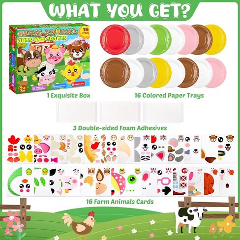 16 Pack Arts and Crafts for Kids, Toddler Crafts Animal Paper Plate Art Kit Gift for 3 4 5 6 Year Old Boys Girls DIY Kids Crafts for Birthday Party Favor Preschool Classroom Christmas Party Games in Kuwait