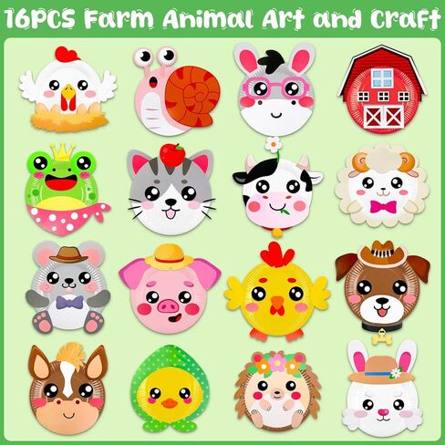 16 Pack Arts and Crafts for Kids, Toddler Crafts Animal Paper Plate Art Kit Gift for 3 4 5 6 Year Old Boys Girls DIY Kids Crafts for Birthday Party Favor Preschool Classroom Christmas Party Games in Kuwait