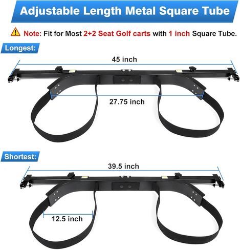 ملحق حامل حقيبة عربة الجولف لمعظم 2+2 المقعد الخلفي لعربة الجولف مع أنبوب مربع 1 بوصة، ملحق حقيبة عربة الجولف بدون حفر قابل للتعديل لعربات الجولف EZGO Club Car Yamaha، معدنية/مستقرة in Kuwait