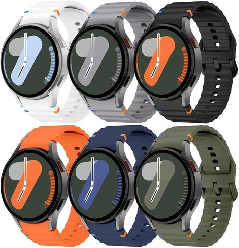 6-Pack Sport Band for Samsung Galaxy Watch 7 Band 40mm 44mm，No Gap Soft Silicone Strap for Galaxy Watch FE 6 5 4 Band 40mm 44mm/Watch 6/4 Classic 47mm 43mm 46mm 42mm/Watch 5 pro 45mm Men Women in Kuwait