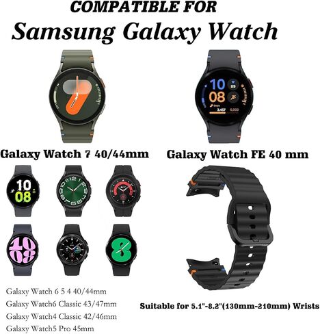 6-Pack Sport Band for Samsung Galaxy Watch 7 Band 40mm 44mm，No Gap Soft Silicone Strap for Galaxy Watch FE 6 5 4 Band 40mm 44mm/Watch 6/4 Classic 47mm 43mm 46mm 42mm/Watch 5 pro 45mm Men Women in Kuwait