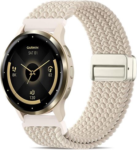 18 ملم مضفر مغناطيسي متوافق مع Garmin Venu 3S 41mm Watch Band/Vivoactive 4S/Venu 2S/Vivomove 3S/Forerunner 255s/Forerunner 265s ، حزام نايلون ناعم ناعم للرياضة. in Kuwait