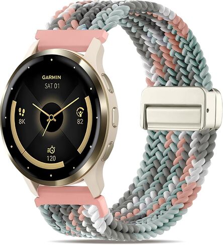 18 ملم مضفر مغناطيسي متوافق مع Garmin Venu 3S 41mm Watch Band/Vivoactive 4S/Venu 2S/Vivomove 3S/Forerunner 255s/Forerunner 265s ، حزام نايلون ناعم ناعم للرياضة. in Kuwait