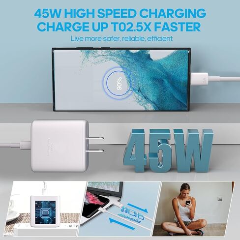 Samsung 45W Super Fast Charger Type C GaN USB C Charger PPS/PD Fast Charging Block & 6.6ft C Cable for Samsung Galaxy S24 Ultra/S24/S24+/S23 Ultra/S23/S23+/S22/S22 Ultra/S22+/Note10/Galaxy Tab, White in Saudi Arabia