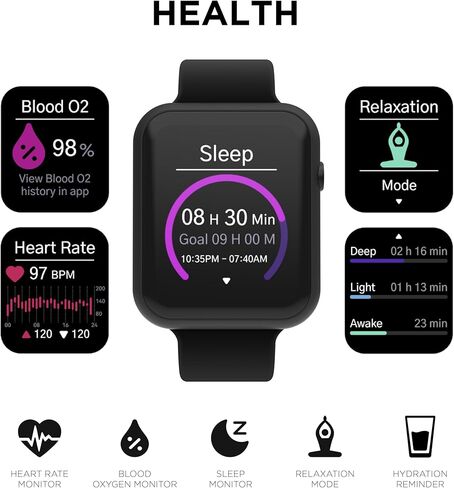 Itouch Air 4 Smartwatch - Tracker للياقة البدنية ، شاشة معدل ضربات القلب ، وجه ساعة تخصيص - نشاط ، تتبع السعرات الحرارية - 100+ أوضاع رياضية - اتصال Bluetooth (متجدد) in Kuwait