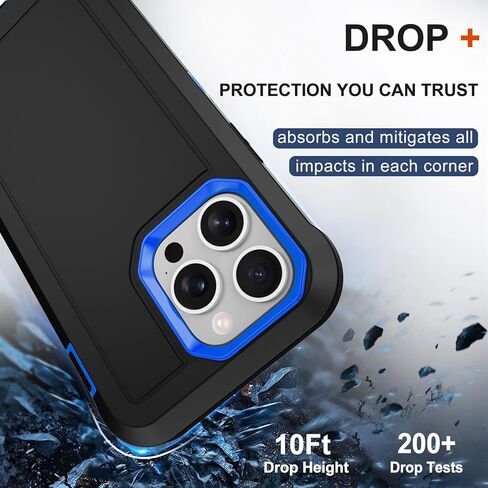 RubCase for iPhone 13 Pro Case with 2X Screen Protector, Dual Layer Bumper Cover with Belt Clip Holster & Kickstand, Full Body Heavy Duty Rugged Phone Case for iPhone 13 Pro 6.1" (Black/Blue) in Kuwait