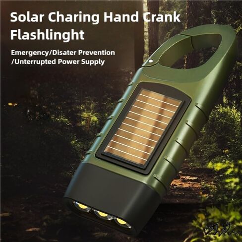 Hand Crank Solar Flashlight, Portable LED Survival Flashlight for Camping, Outdoor, Hiking - No Battery Required - Green in Kuwait