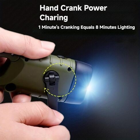 Hand Crank Solar Flashlight, Portable LED Survival Flashlight for Camping, Outdoor, Hiking - No Battery Required - Green in Kuwait