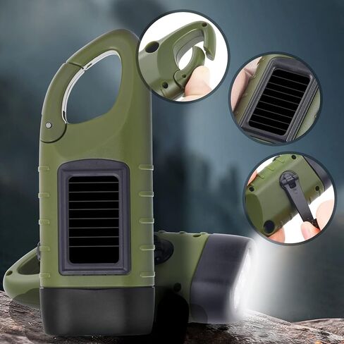 Hand Crank Solar Flashlight, Portable LED Survival Flashlight for Camping, Outdoor, Hiking - No Battery Required - Green in Kuwait