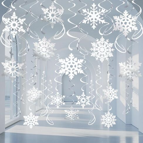 32 Pcs Pink Silver Glitter Snowflake Hanging Swirls Decoration Christmas Ceiling Decorative Streamers Snowflake Ornaments Garland Winter Holiday Wonderland Frozen Party Supplies in Kuwait
