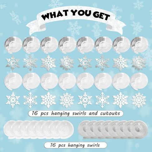 32 Pcs Pink Silver Glitter Snowflake Hanging Swirls Decoration Christmas Ceiling Decorative Streamers Snowflake Ornaments Garland Winter Holiday Wonderland Frozen Party Supplies in Kuwait