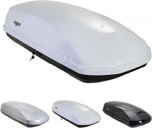 Perflex Journey Roof Cargo Box Carrier 14.8 Cubic Feet Car Top Mount Travel Luggage Storage, Passenger Side Opening, 130 Lbs Weight Capacity, Keys, Strap (White) in Kuwait