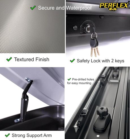 Perflex Journey Roof Cargo Box Carrier 14.8 Cubic Feet Car Top Mount Travel Luggage Storage, Passenger Side Opening, 130 Lbs Weight Capacity, Keys, Strap (White) in Kuwait