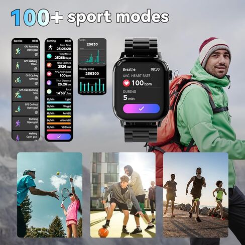 ساعة ذكية للرجال الذين لديهم إجابة/إجراء مكالمات ، 1.85 بوصة عرض للياقة بدقة HD Watch مع ماء 100+أوضاع رياضية مراقبة صحة مراقبة النوم لنظام iOS Android in Kuwait