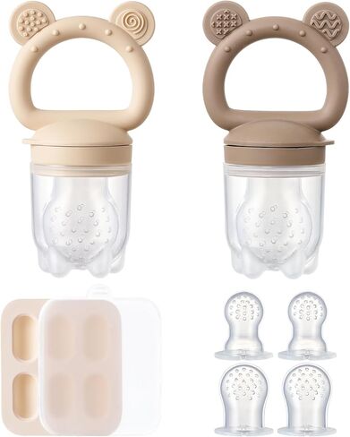 2 Pack Silicone Baby Fruit Feeder with Mini Freezer Tray, Baby Teethers, Breastmilk Popsicle Molds for Baby Teething Relief, Fresh Food Feeder for Safe Infant Self Feeding, Extra Food Pouches in Saudi Arabia