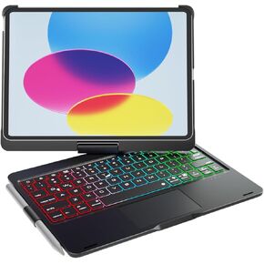 doqo for iPad 10th 11th Generation Case with Keyboard,360° Rotatable Wireless 7 Colors Backlight Multi-Touch Trackpad Folio Keyboard Cover for iPad 11-inch A16 2025 10.9-inch 10th 2022 (Black)