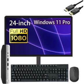 HP EliteDesk 800 G4 Mini Desktop with 24" FHD Monitor PC Set, Core i5-8500T, 16GB RAM, 512GB SSD, USB BT, USB WiFi, Windows 11 Pro (Renewed)
