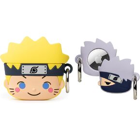 iFace Naruto Shippuden Anime Figure Case Compatible with Apple AirTags (Carabiner Clip Included) [Kakashi] and Naruto Shippuden Anime Figure AirPods Case Compatible with AirPods Pro and Pro 2 [Naruto]