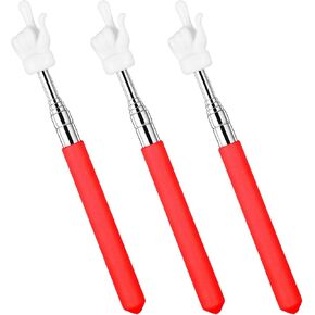 3PCS Teacher Pointer Stick, Retractable Finger Pointers for Kids Reading, Multipurpose Classroom Presentation Talking Stick, Extendable Little Hand Pointer Finger for School Teaching (Red)