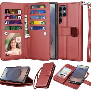 Njjex Galaxy S25 Ultra Case, for Samsung Galaxy S25 Ultra Wallet Case, [9 Card Slots] PU Leather ID Credit Card Holder Folio Flip [Detachable] Kickstand Magnetic Phone Cover & Lanyard [Black]