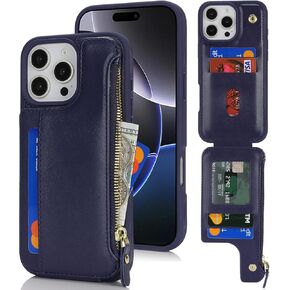 Cavor for iPhone 16 Pro Max Case with Card Holder ، for iPhone 16 Pro Max Wallet Case for Women ، حالة الهاتف لـ iPhone 16 Pro Max مع محفظة ، جلدية سحابية مقاومة للصدمات البيضاء