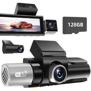 F7 Dash Cam Front and Rear with Inside Cabin, 3 Channel Dash Cam,4K+1080P, Night Vision, Built-in Wi-Fi GPS, Free 128GB Card Included, Dash Camera for Cars, 3.2" IPS, 24H Parking Mode