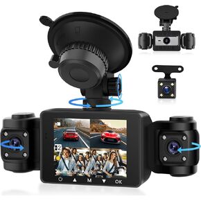 4 قناة DASH CAM 360 ° ، 1080 بكسل الأمامي والخلفي من الداخل ، كاميرا اندفاعة يمين اليسار للسيارات ، 8 مصابيح IR الرؤية الليلية ، G-SENSOR ، 24/7 مراقبة وضع وقوف السيارات
