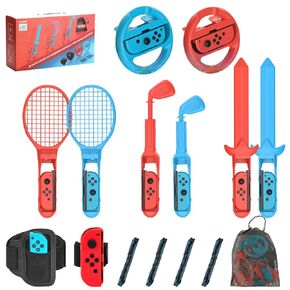 10 in 1 Switch2/1/OLED Sports Accessories Bundle for Joy-Con 2, Steering Wheels for Mario Kart World Sports Games Pack, Authentic Sport Experience, Family Party Pack Kit,Storage Bag NS Sports game