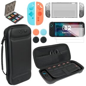 Accessories Bundle for Nintendo Switch 2 (2025), Kit with Carrying Case, Tempered Glass Screen Protectors, Dockable Cover Case, Silicone Joy Con Cases, Thumb Caps and Game Cartridge