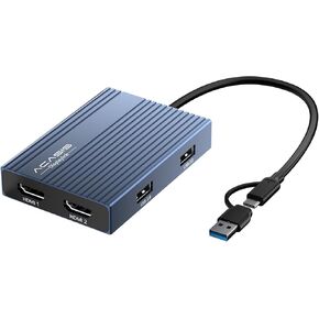 ACASIS USB to HDMI Adapter 4K@60Hz, 2 HDMI & 3 USB-A Ports, 100W PD Charging, DisplayLink for Mac M1/M2/M3/Windows,Dual Monitor Adapter, Laptop Docking Station