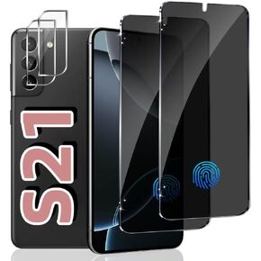 (2+2 Packs) for Galaxy S21 6.1 Inch Privacy Screen Protector and Camera Lens Protector, Fingerprint Unlock, Anti Spy, 9H Hardness, Scratch Resistant, Easy Installation, High Sensitivity Touch