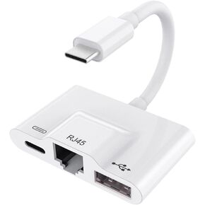 USBC to Ethernet Adapter, USBC to RJ45 OTG Adapter, 60W Charger Port, 10/100Mbps Ethernet, Portable, Perfect for Business Traveling, Education, Entertainment