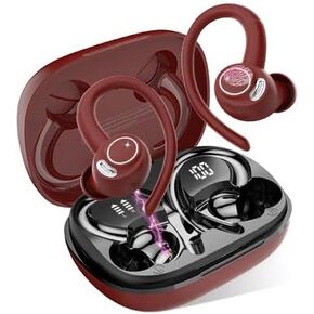 سماعات الأذن اللاسلكية Jesebang Bluetooth 5.4 سماعات سماعات رياضية ، 2025 سماعات لاسلكية مع Earhooks ، Hifi Stereo Deep Bass مع MIC Enc ، عرض LED مزدوج 40 ساعة ، وبرعم الأذن IP7 للماء للأذن الصغيرة والأحمر