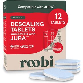 Roobi Jura Compatible Descaling Tablets. 12 Jura Descaling Tablets for Automatic Espresso Coffee Machines. 100% Vegan, Carbon Neutral.