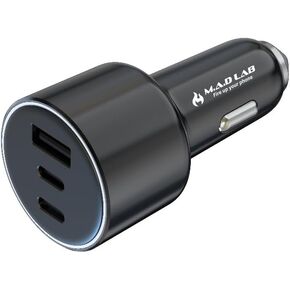 M.A.D Lab 84W Fast Car Charger with Smart Power Distribution – Car Charger USB C, Dual 33W USB-C & 18W USB-A, Overheat Protection, 84W Multi for iPhone 16 /, iPad, Android, Galaxy and More