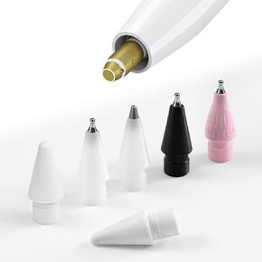 6-PCS Pencil Tips Replacement-4 محسّنات محسنة 0.7 مم المعدنية (أسود/أبيض/وردي) ونصائح POM الأصلية الشبيهة ، تناسب Apple Pencil Pro/2nd/1st Gen/USB-C | رسم دقيق وكتابة سلسة